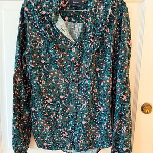 Anthropologie Green and Pink Patterned Blouse